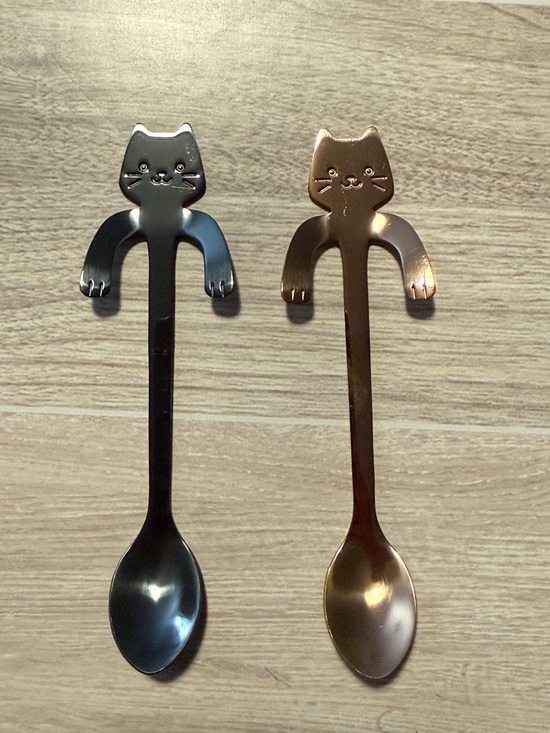 Other - 2Pcs Black & Bronze Stainless Steel Mini Cat Kitten Design Stainless Steel Spoon